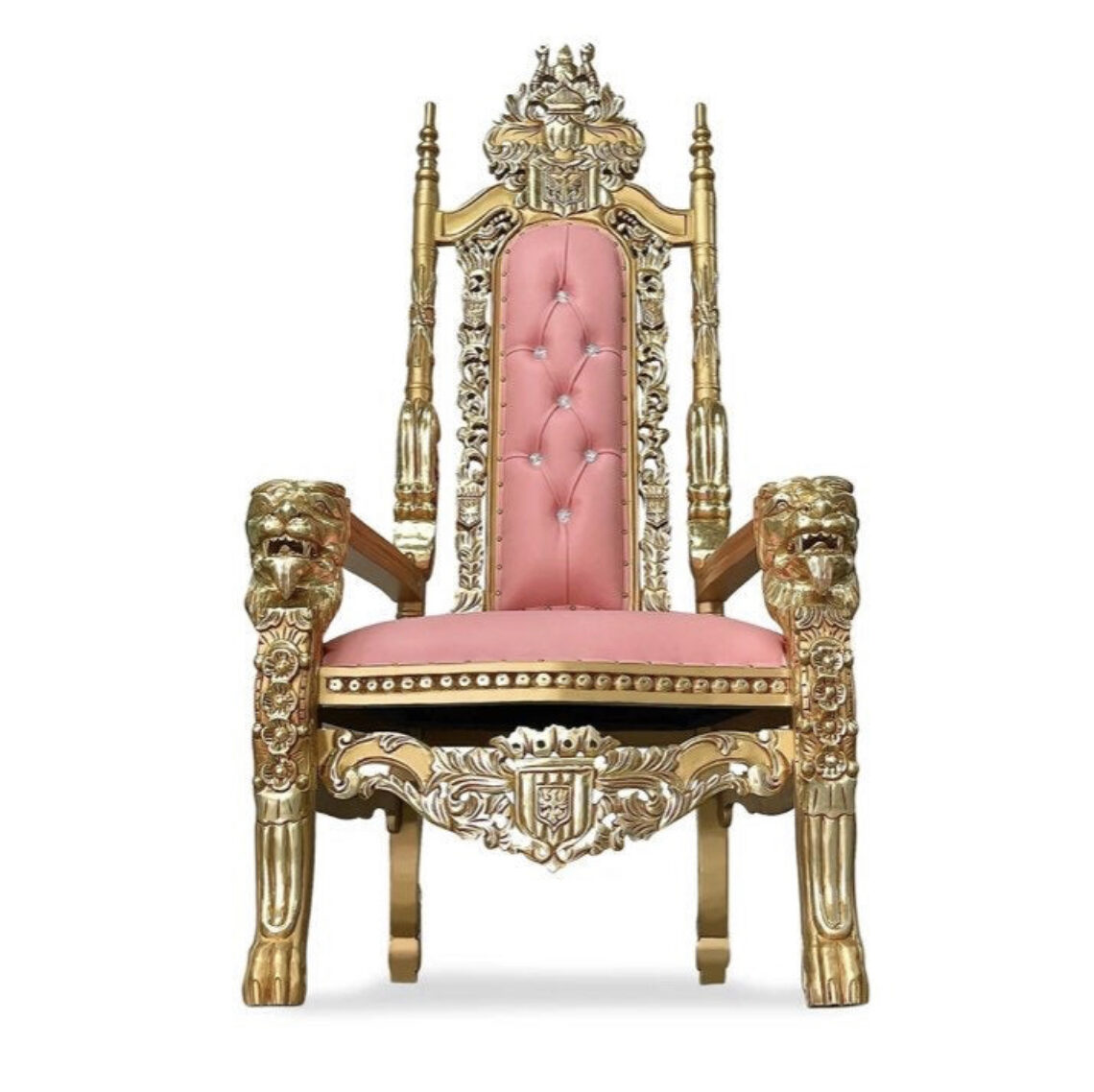 6ft Pink and Gold Lion arm Throne Chair